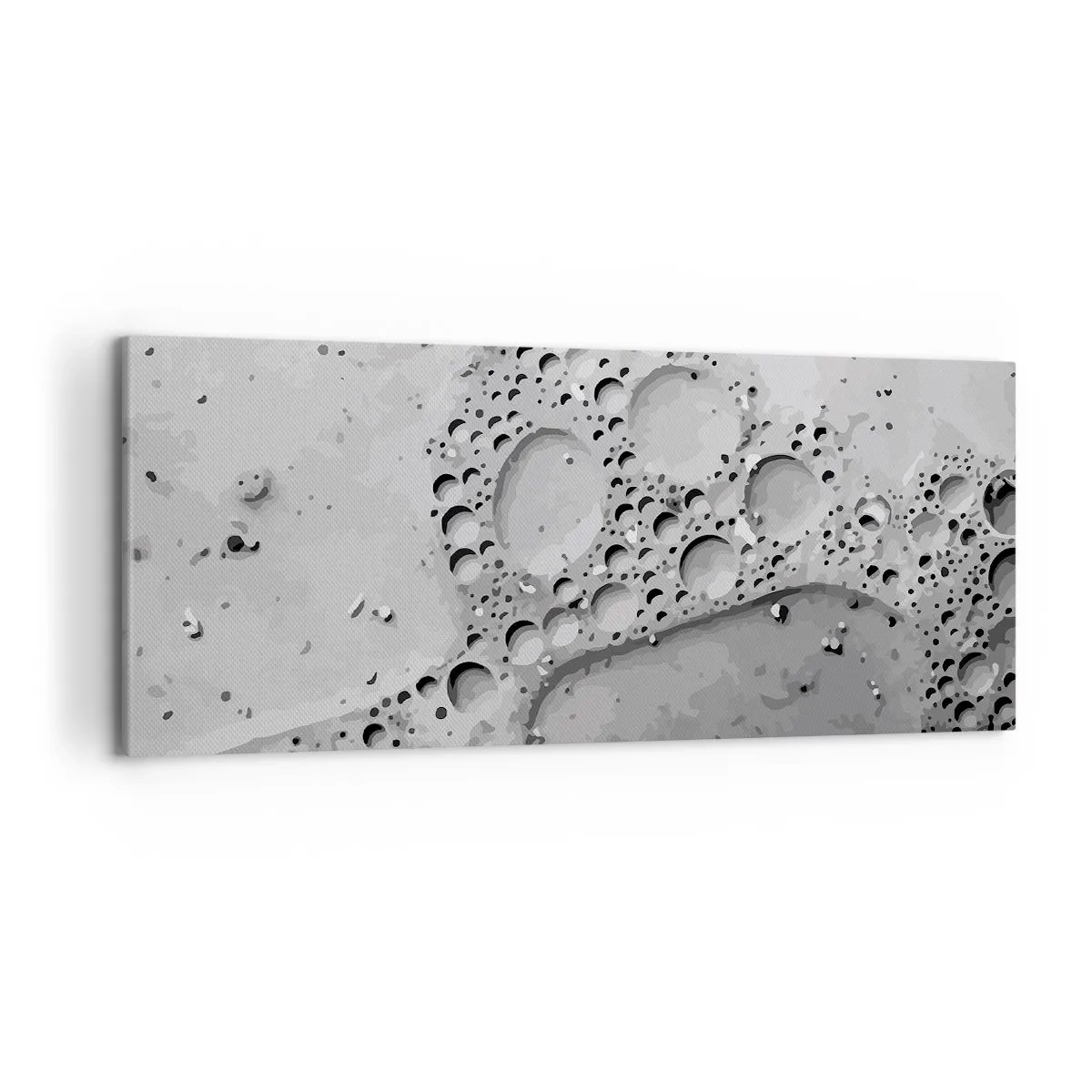 Obraz na płótnie - Czarno-biały wzór bąbelków w minimalistycznym stylu - 120x50cm - Slad po spienionym - Nowoczesna dekoracja ścienna do salonu i sypialni ARTTOR
