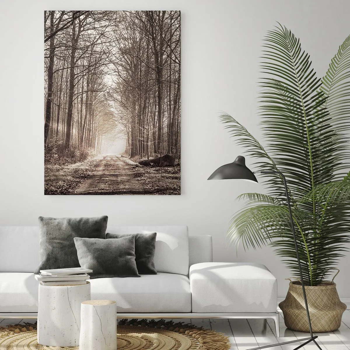 Obraz na szkle - Leśna droga w porannej mgle - 50x70cm - Leśna katedra - Nowoczesna dekoracja ścienna do salonu, kuchni i sypialni ARTTOR