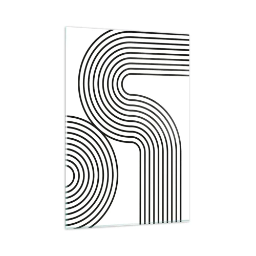 Obraz na szkle - Abstrakcyjny obraz z czarnymi liniami tworzącymi geometryczne wzory na białym tle - 80x120cm - Na zakręcie - Nowoczesna dekoracja ścienna do salonu i sypialni ARTTOR