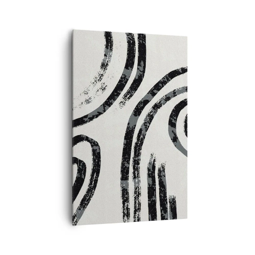 Obraz na płótnie - Czarno-białe abstrakcyjne linie na jasnym tle - 80x120cm - W pół zatrzymany - Nowoczesna dekoracja ścienna do salonu i sypialni ARTTOR