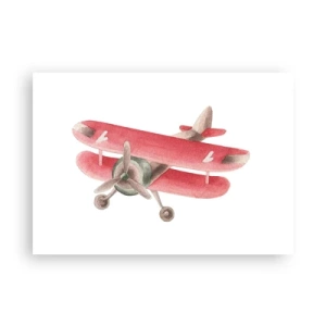 Plakat - Czerwony samolot w stylu retro na białym tle - 100x70cm - Gotowy do wysokich lotów - Nowoczesna dekoracja ścienna do salonu i sypialni ARTTOR