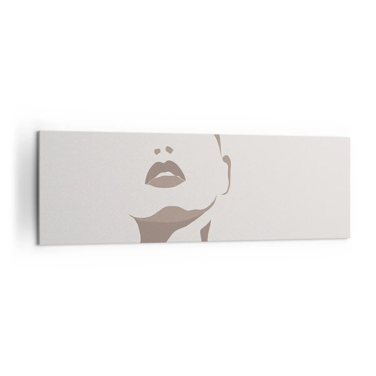 Obraz na płótnie - Minimalistyczny kontur kobiecej twarzy w delikatnych beżach - 160x50cm - Stworzona ze światła i cienia - Nowoczesna dekoracja ścienna do salonu i sypialni ARTTOR