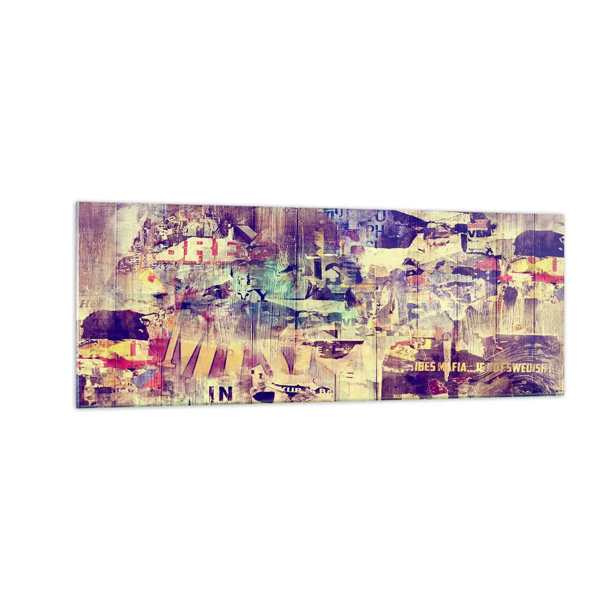 Obraz na szkle - Kolorowy abstrakcyjny kolaż z tekstami i grafikami - 140x50cm - I tyle zostanie - Nowoczesna dekoracja ścienna do salonu i sypialni ARTTOR