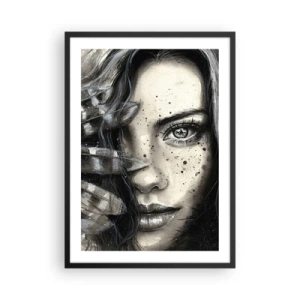 Plakat w czarnej ramie - Portret kobiety w monochromatycznym stylu - 50x70cm - Dzika piękność - Nowoczesna dekoracja ścienna do salonu i sypialni ARTTOR