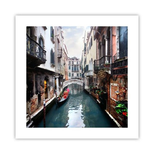 Plakat - Pejzaż wenecki z gondolą i mostkiem - 40x40 cm