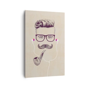 Obraz na płótnie - Retro portret mężczyzny z fajką, słuchawkami i okularami - 80x120cm - Prawdziwy mężczyzna? - Nowoczesna dekoracja ścienna do salonu i sypialni ARTTOR