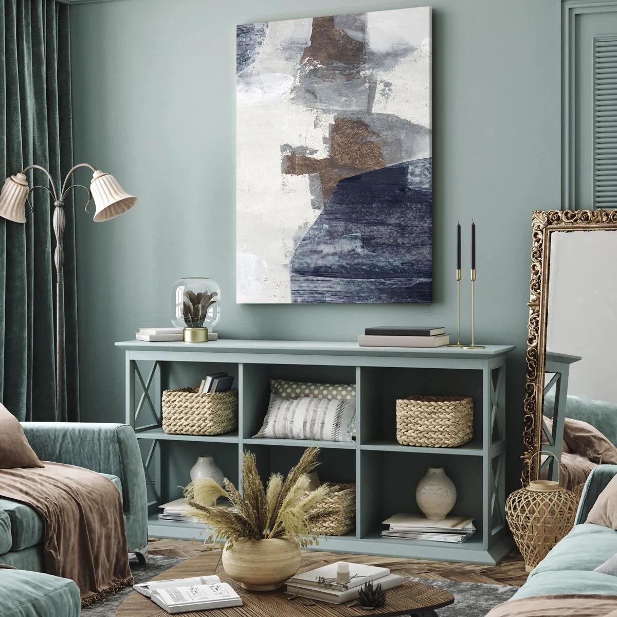 Obraz na płótnie - Błękitno-brunatne kształty - 45x80 cm