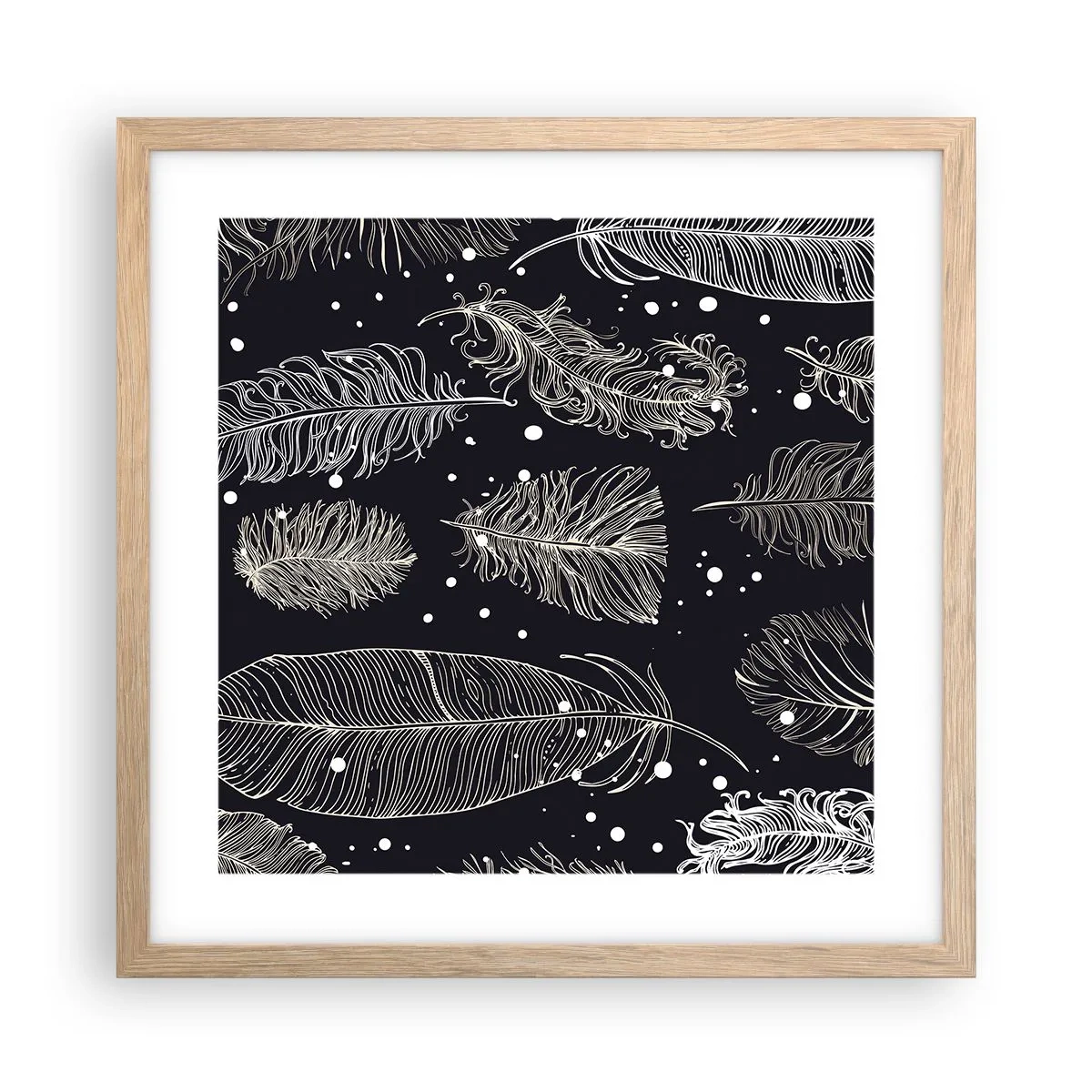 Plakat w ramie jasny dąb - Pierzasta koronka - 40x40 cm