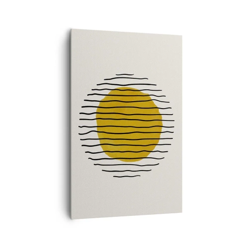 Obraz na płótnie - Minimalistyczny motyw z żółtym kołem i czarnymi liniami - 80x120cm - Abstrakcja drżąca od żaru - Nowoczesna dekoracja ścienna do salonu i sypialni ARTTOR