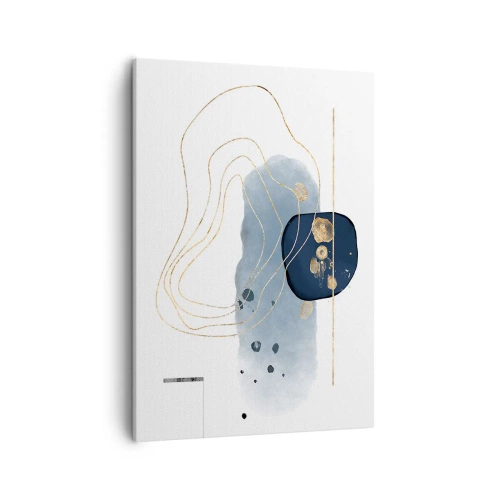 Obraz na płótnie - Abstrakcyjna kompozycja w odcieniach granatu, złota i bieli - 50x70cm - Niebiesko-złota fantazja - Nowoczesna dekoracja ścienna do salonu, kuchni i sypialni ARTTOR