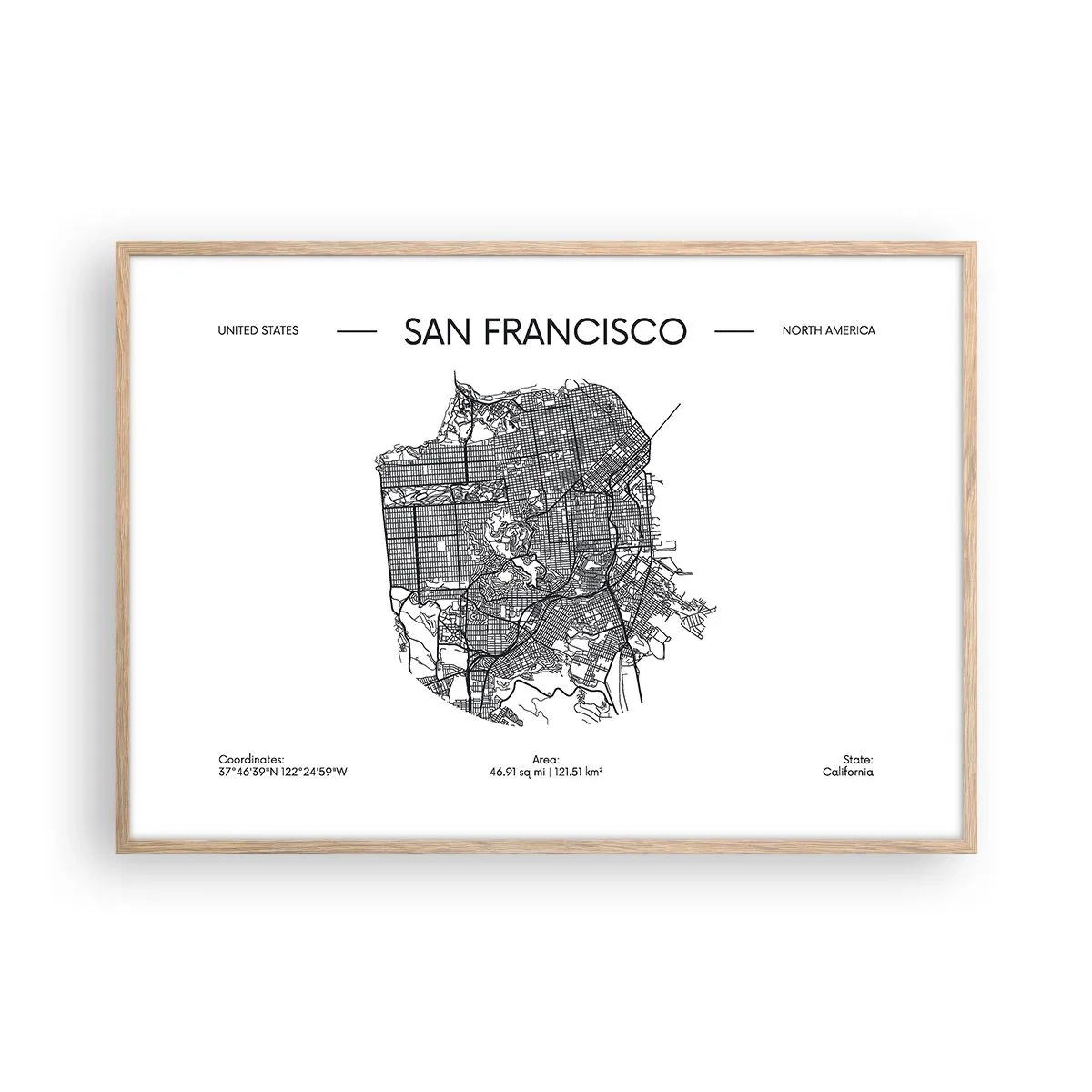 Plakat w ramie jasny dąb - Anatomia San Francisco - 100x70 cm