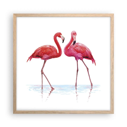 Plakat w ramie jasny dąb - Różowe randez-vous - 50x50 cm