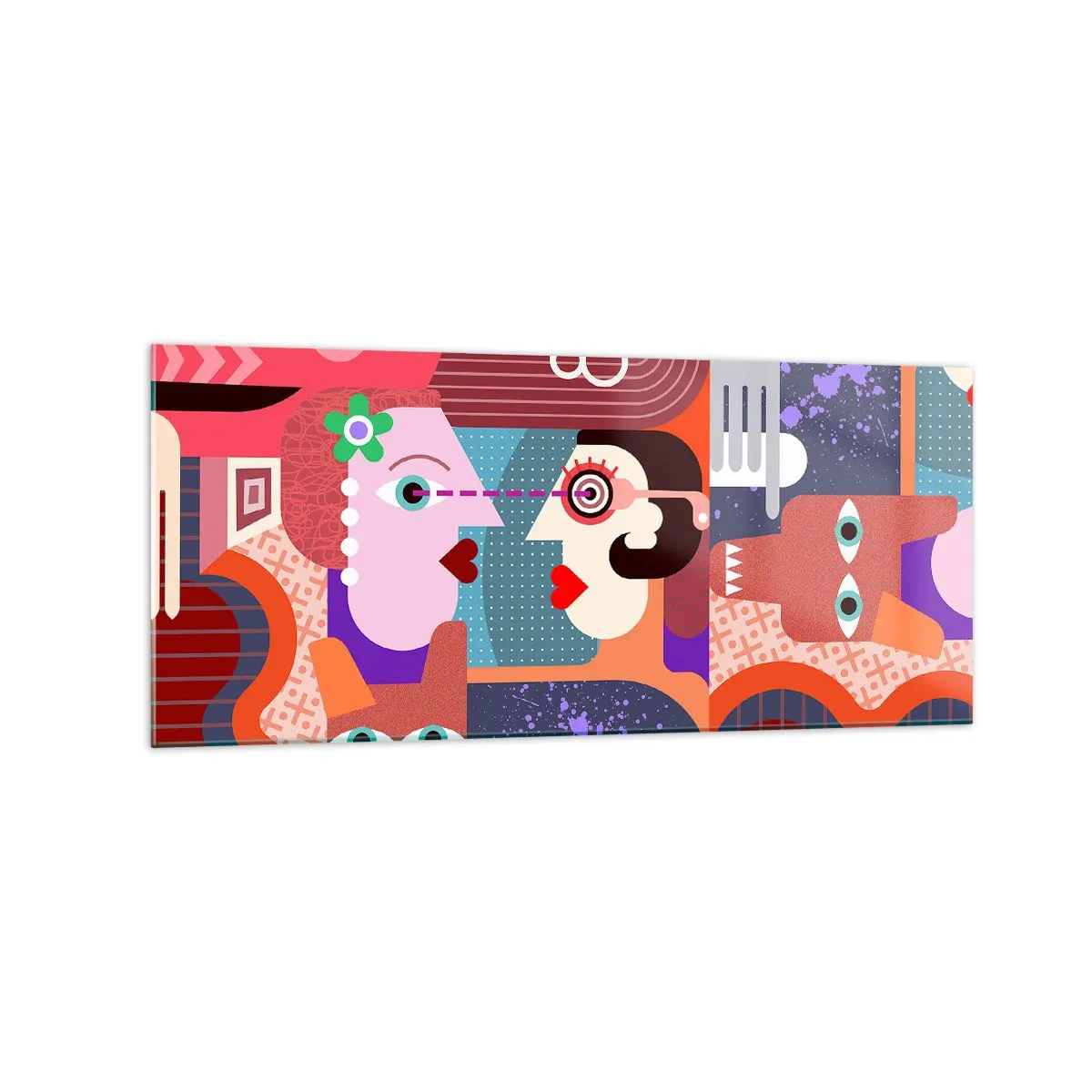 Obraz na szkle - Abstrakcyjne postacie w żywych kolorach - 120x50cm - Oko w oko - Nowoczesna dekoracja ścienna do salonu i sypialni ARTTOR