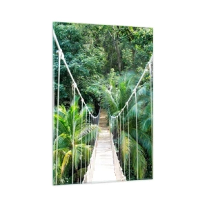 Obraz na szkle - Wiszący most w tropikalnej dżungli pełnej zieleni - 80x120cm - Welcome to the jungle! - Nowoczesna dekoracja ścienna do salonu i sypialni ARTTOR