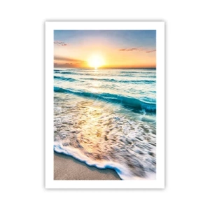 Plakat - Zachód słońca nad spokojnym morzem z falami - 50x70cm - Widok wart zachodu - Nowoczesna dekoracja ścienna do salonu, kuchni i sypialni ARTTOR