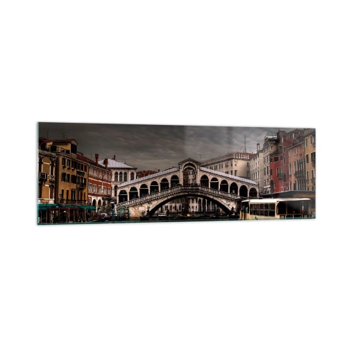 Obraz na szkle - Most Rialto w Wenecji nad Kanałem Grande, klasyczna architektura. - 160x50cm - Obietnica weneckiego wieczoru - Nowoczesna dekoracja ścienna do salonu i sypialni ARTTOR