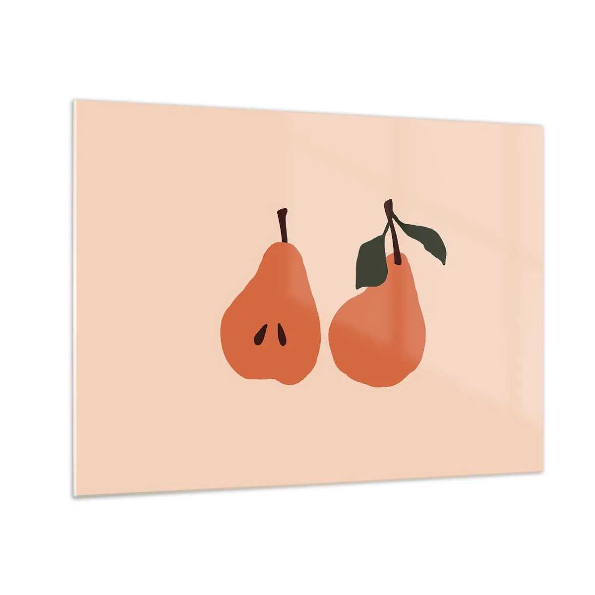 Obraz na szkle - Ilustracja dwóch gruszek na beżowym tle w stylu minimalistycznym - 70x50cm - Sama słodycz - Nowoczesna dekoracja ścienna do salonu i sypialni ARTTOR
