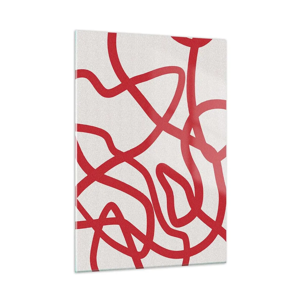 Obraz na szkle - Czerwone linie wijące się dynamicznie na białym tle - 50x70cm - Czerwono na białym - Nowoczesna dekoracja ścienna do salonu, kuchni i sypialni ARTTOR
