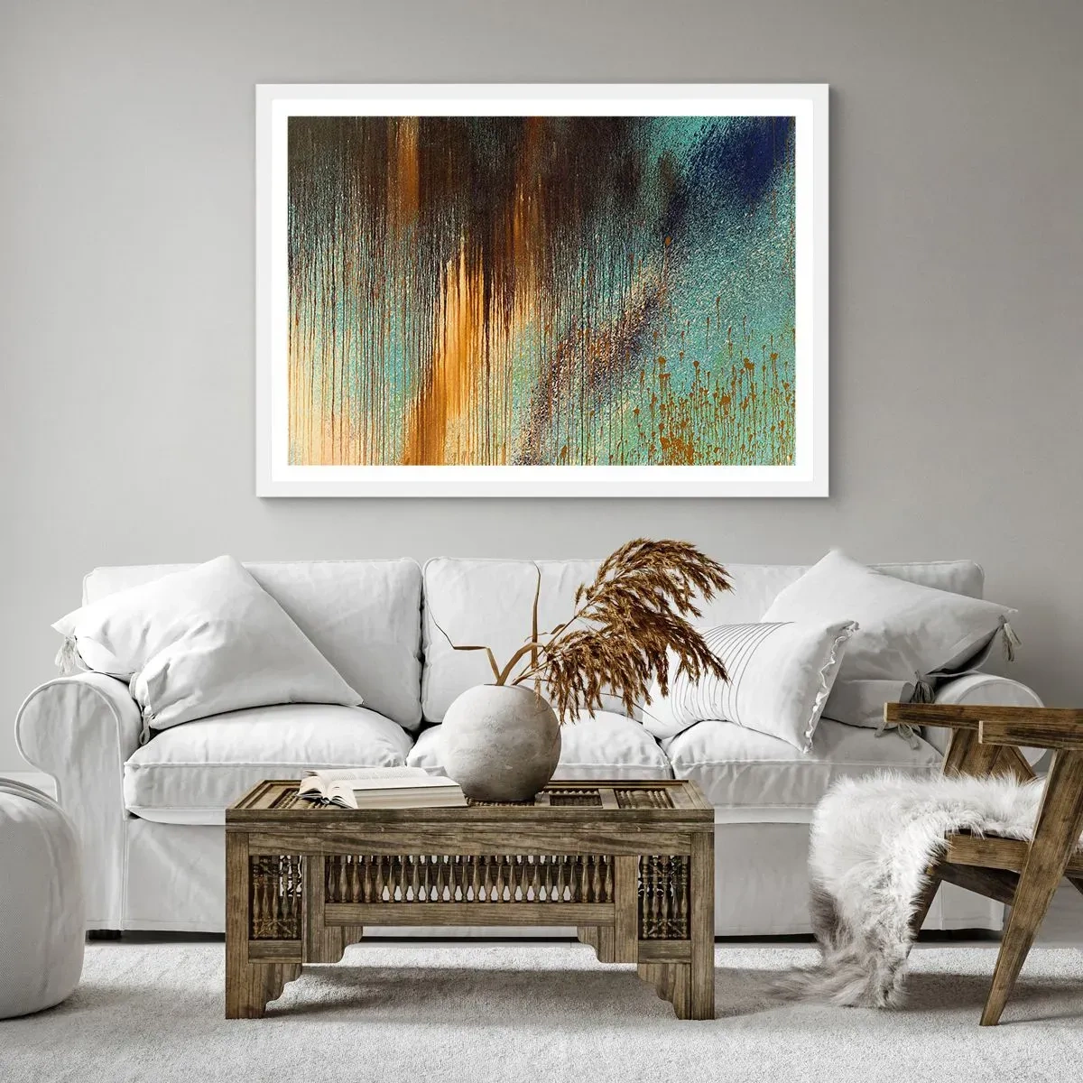 Plakat w białej ramie - Nieprzypadkowa barwna kompozycja - 40x30 cm