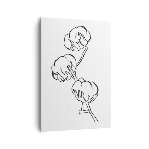 Obraz na płótnie - Delikatny kontur gałązki bawełny na białym tle - 70x100cm - Bawełniany puch - Nowoczesna dekoracja ścienna do salonu i sypialni ARTTOR