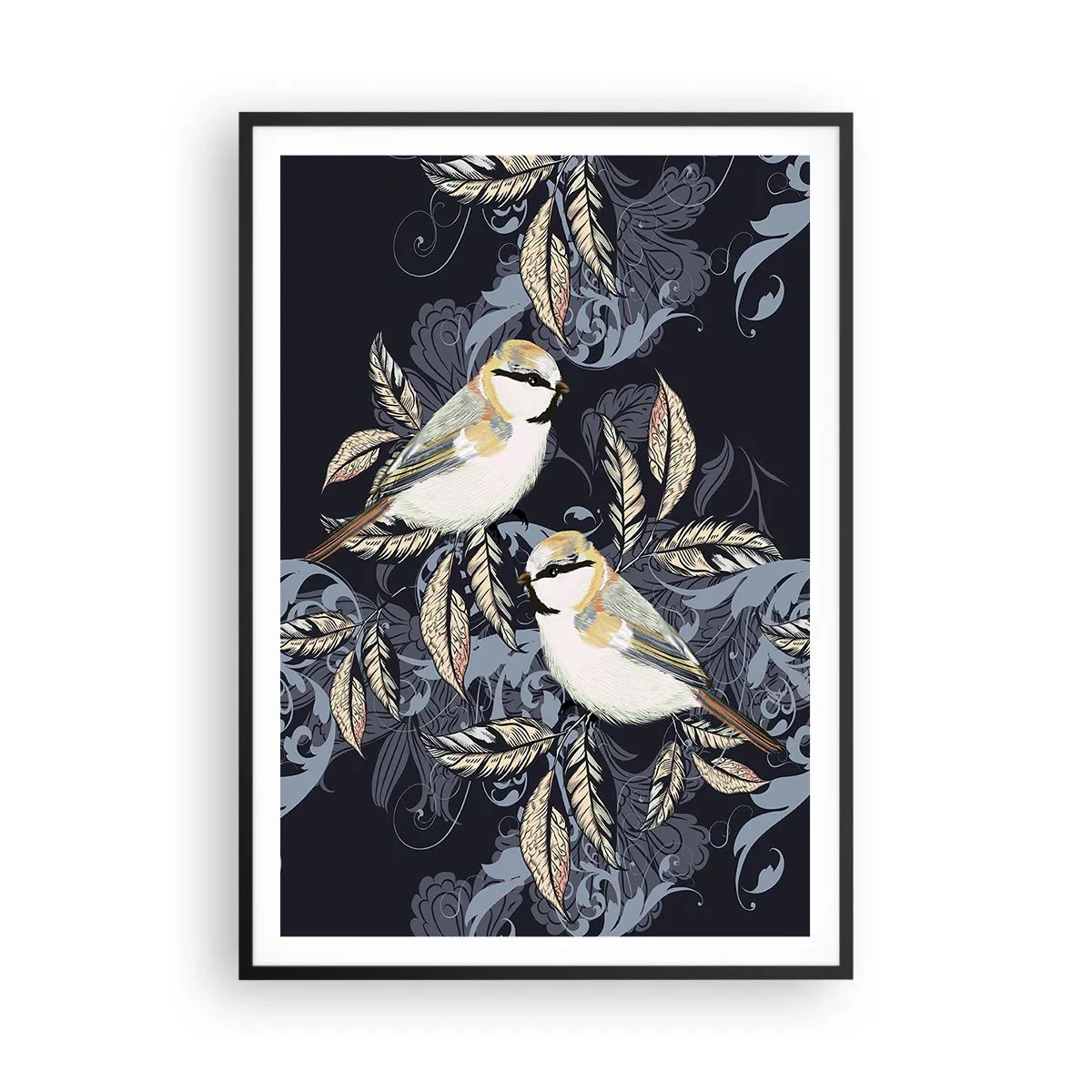 Plakat w czarnej ramie - Żółto-błękitny trel - 70x100 cm