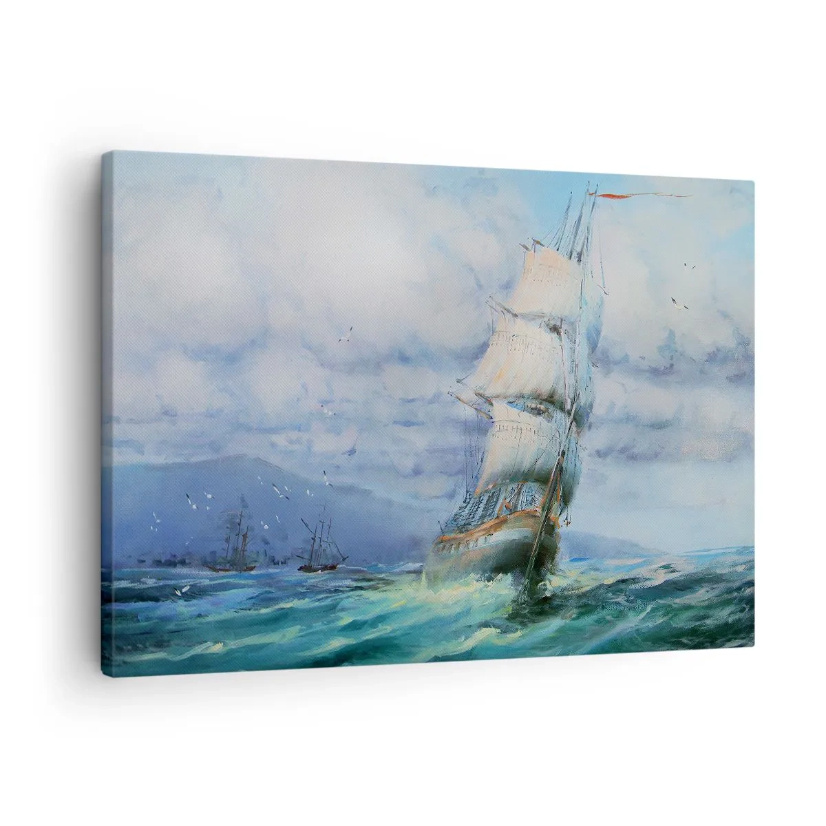 Obraz na płótnie - Statek na wzburzonym morzu - 70x50cm - Pomyślnych wiatrów - Nowoczesna dekoracja ścienna do salonu i sypialni ARTTOR