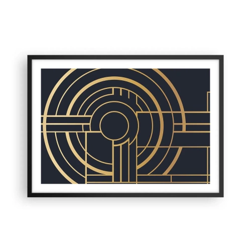 Plakat w czarnej ramie - Geometryczny wzór z liniami w złotym kolorze - 70x50cm - Obroty rzeczy - Nowoczesna dekoracja ścienna do salonu i sypialni ARTTOR