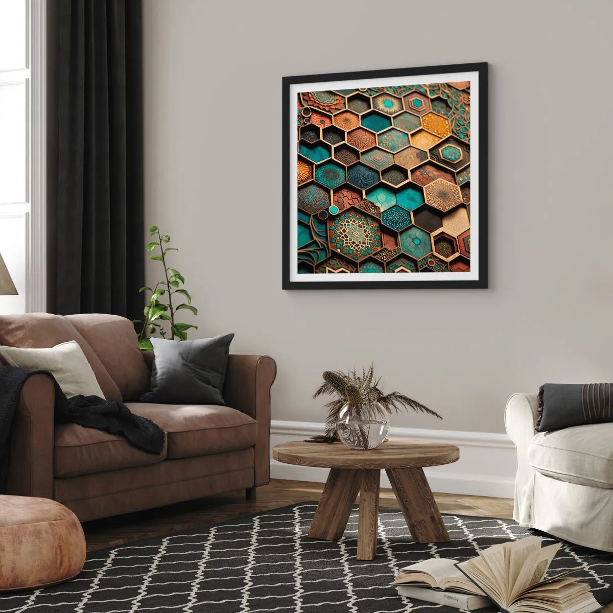 Plakat w czarnej ramie - Arabskie ornamenty – wariacja - 60x60 cm