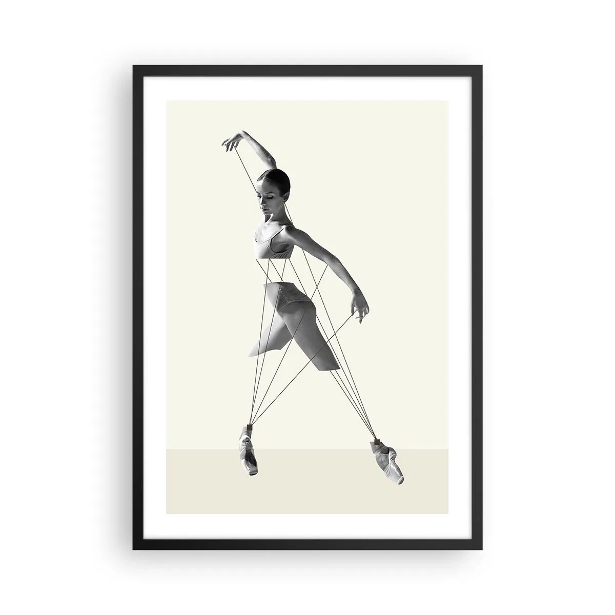 Plakat w czarnej ramie - Baletnica w artystycznej kompozycji z geometrycznymi liniami - 50x70cm - W teatrze świata - Nowoczesna dekoracja ścienna do salonu i sypialni ARTTOR