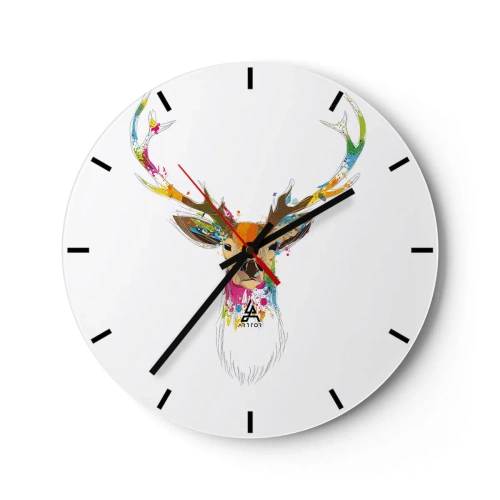 Zegar ścienny - Artystyczna głowa jelenia wypełniona kolorowymi akcentami - 30x30cm - Łagodny jelonek skąpany w kolorze - Nowoczesna dekoracja ścienna do salonu, kuchni i sypialni ARTTOR