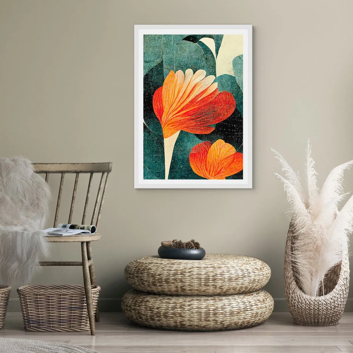 Plakat w białej ramie - Żar tropików i chłód zieleni - 40x50 cm