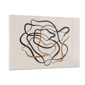 Obraz na szkle - Abstrakcyjna plątanina linii w czerni i brązie - 120x80cm - Wszystko się pokręciło - Nowoczesna dekoracja ścienna do salonu, kuchni i sypialni ARTTOR