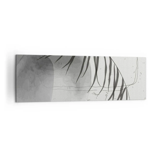 Obraz na płótnie - Delikatny motyw liścia palmy na jasnym tle w stylu skandynawskim - 160x50cm - Subtelna egzotyka natury - Nowoczesna dekoracja ścienna do salonu i sypialni ARTTOR