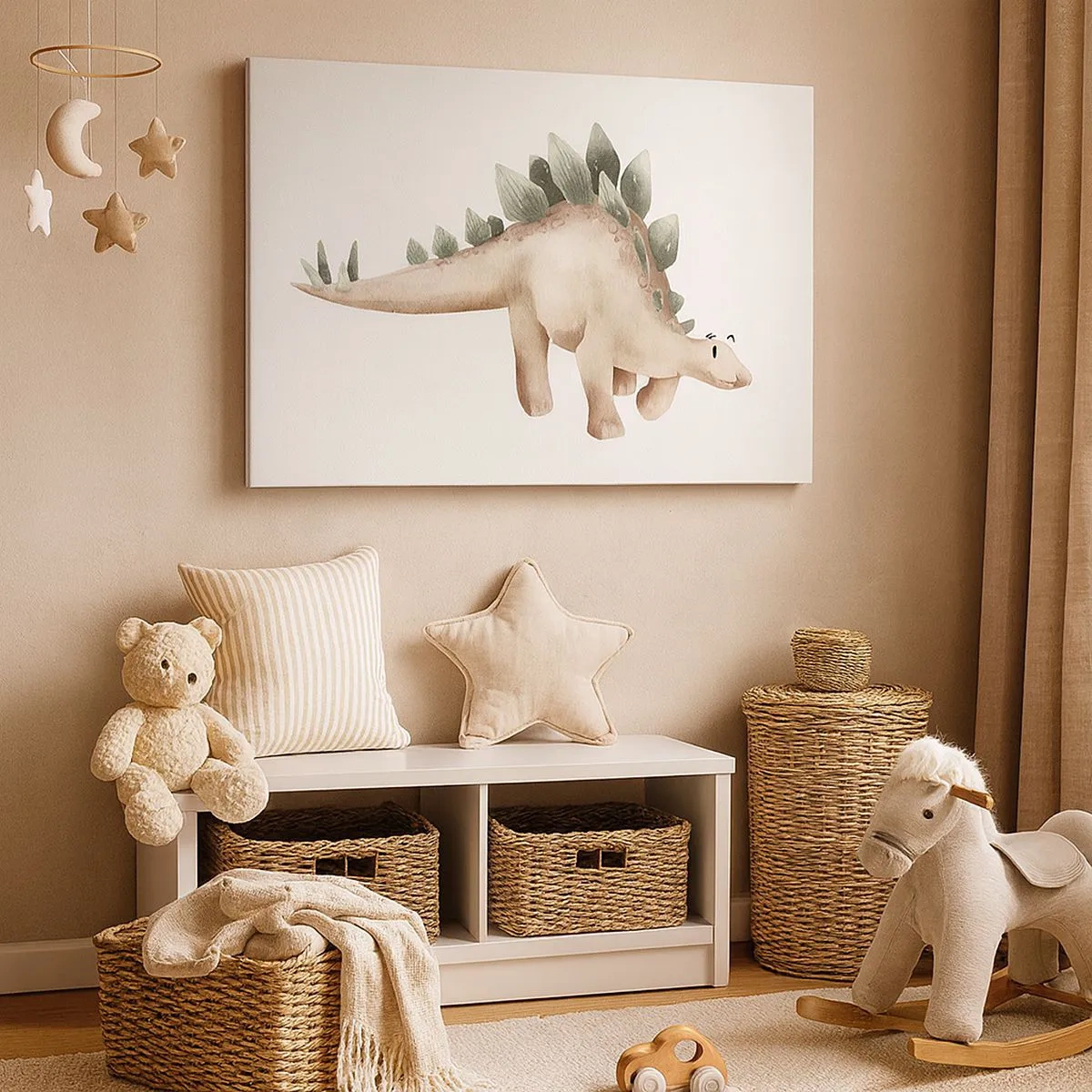 Obraz na płótnie - Uroczy dinozaur w pastelowych kolorach - 70x50cm - Wasz przyjaciel - Nowoczesna dekoracja ścienna do salonu i sypialni ARTTOR