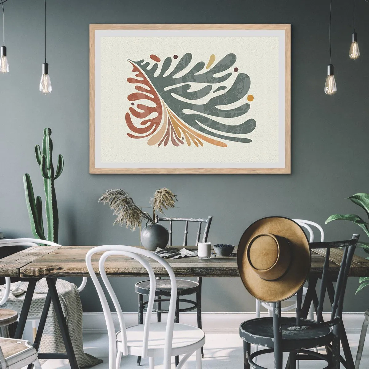 Plakat w ramie jasny dąb - Wielobarwny liść - 50x40 cm