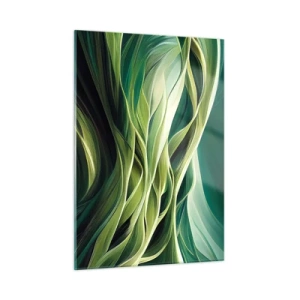 Obraz na szkle - Abstrakcyjne zielone fale o organicznych kształtach - 50x70cm - Abstrakcyjna gra w zielone - Nowoczesna dekoracja ścienna do salonu, kuchni i sypialni ARTTOR