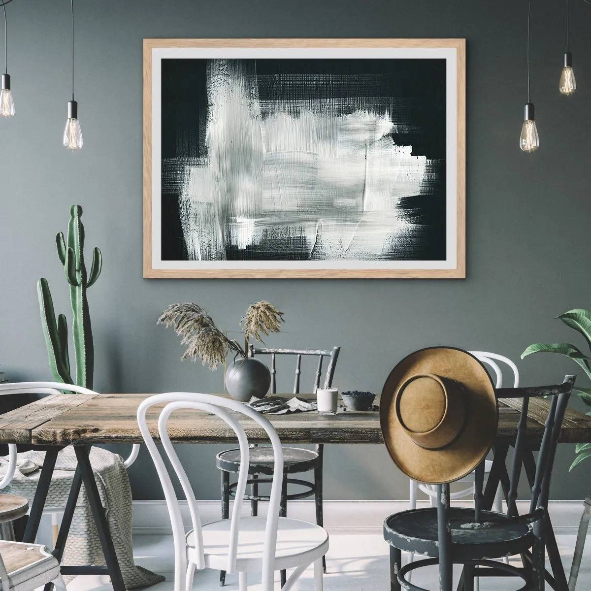 Plakat w ramie jasny dąb - Utkane z pionu i poziomu - 40x30 cm