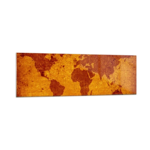 Obraz na szkle - Mapa świata w stylu vintage na tle w odcieniach brązu i złota. - 160x50cm - Zaproszenie do podróży - Nowoczesna dekoracja ścienna do salonu i sypialni ARTTOR