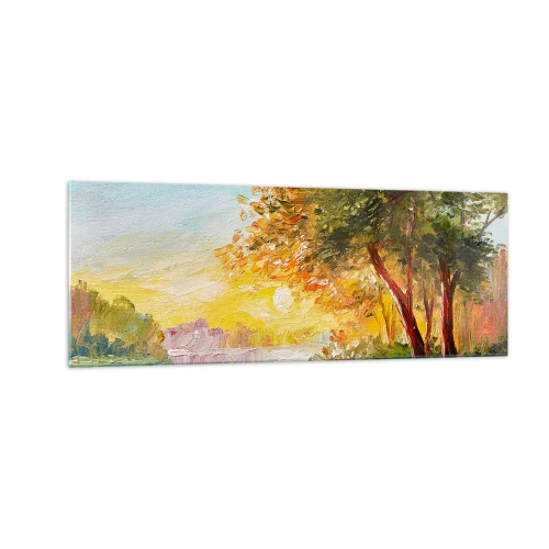 Obraz na szkle - Malowniczy krajobraz z rzeką i drzewami o zachodzie słońca - 140x50cm - Et in Arcadia ego - Nowoczesna dekoracja ścienna do salonu i sypialni ARTTOR