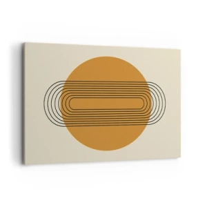 Obraz na płótnie - Geometryczny wzór z pomarańczowym kołem i liniami - 100x70cm - Plan doskonały - Nowoczesna dekoracja ścienna do salonu, kuchni i sypialni ARTTOR