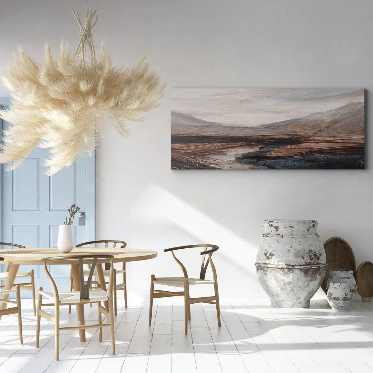 Obraz na płótnie - Malowniczy krajobraz z rzeką i górami - 160x50cm - Spokojna dolina - Nowoczesna dekoracja ścienna do salonu i sypialni ARTTOR