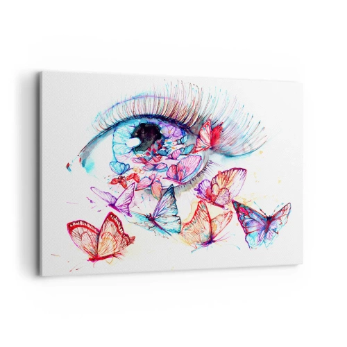 Obraz na płótnie - Akwarelowe oko otoczone kolorowymi motylami - 120x80cm - Bajkowy oczu czar - Nowoczesna dekoracja ścienna do salonu, kuchni i sypialni ARTTOR