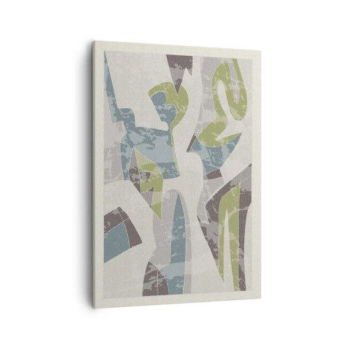 Obraz na płótnie - Abstrakcyjna kompozycja geometrycznych kształtów w odcieniach zieleni i błękitu - 50x70cm - Kompozycja za szybą - Nowoczesna dekoracja ścienna do salonu, kuchni i sypialni ARTTOR