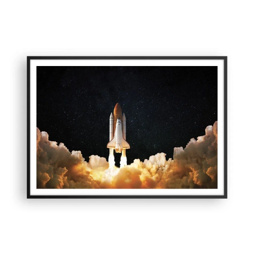 Plakat w czarnej ramie - Startująca rakieta kosmiczna na tle gwiaździstego nieba - 100x70cm - Ad astra! - Nowoczesna dekoracja ścienna do salonu i sypialni ARTTOR