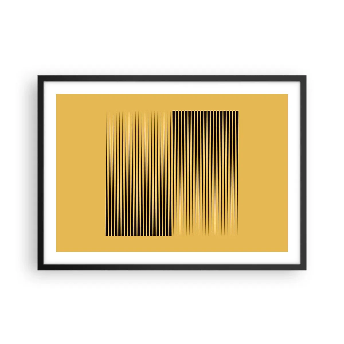Plakat w czarnej ramie - Pionowe czarne linie na żółtym tle - 70x50cm - Kwadratura przeciwieństw - Nowoczesna dekoracja ścienna do salonu i sypialni ARTTOR