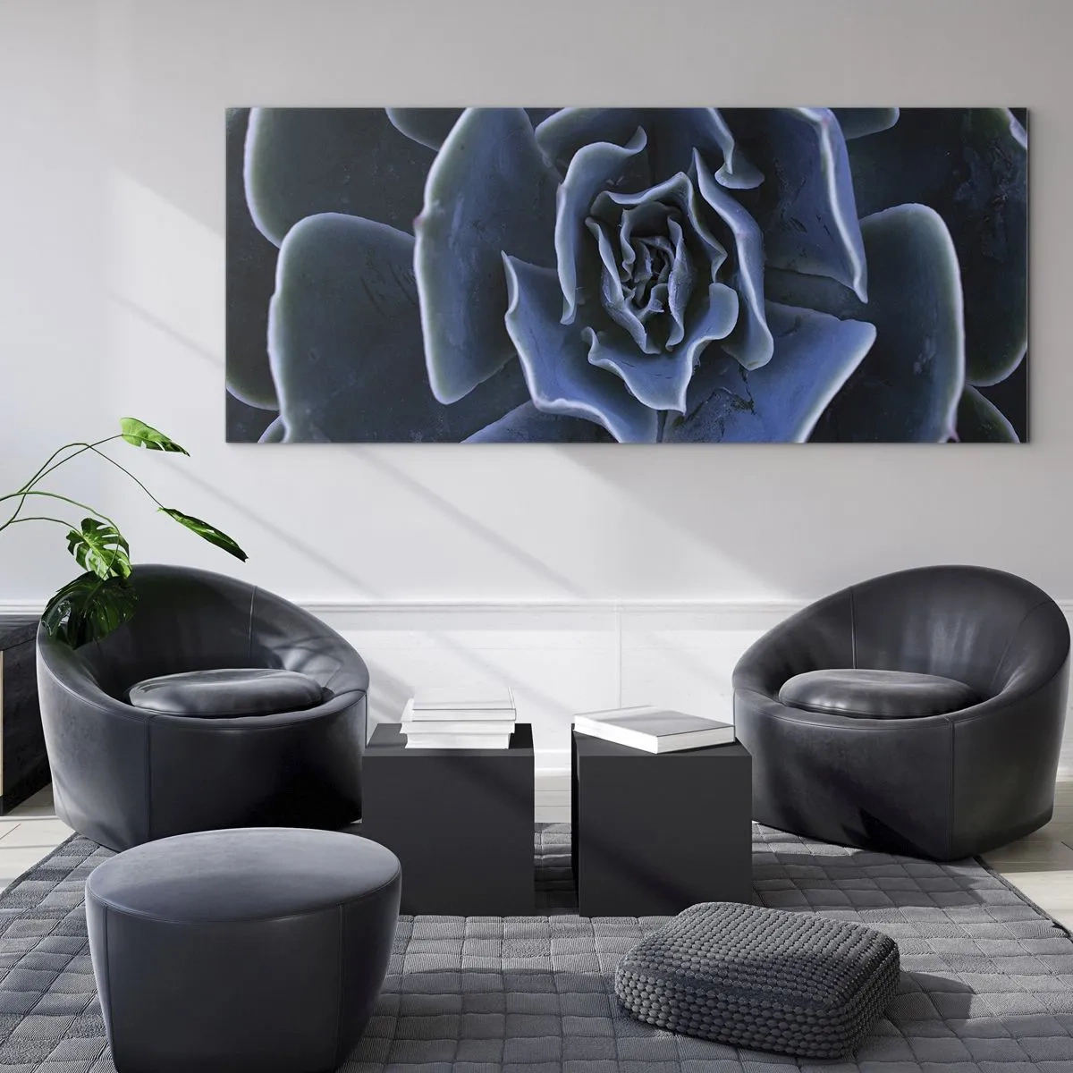 Obraz na szkle - Zbliżenie na rozetę zielonego sukulentu - 120x50cm - Kwiat pustyni - Nowoczesna dekoracja ścienna do salonu i sypialni ARTTOR