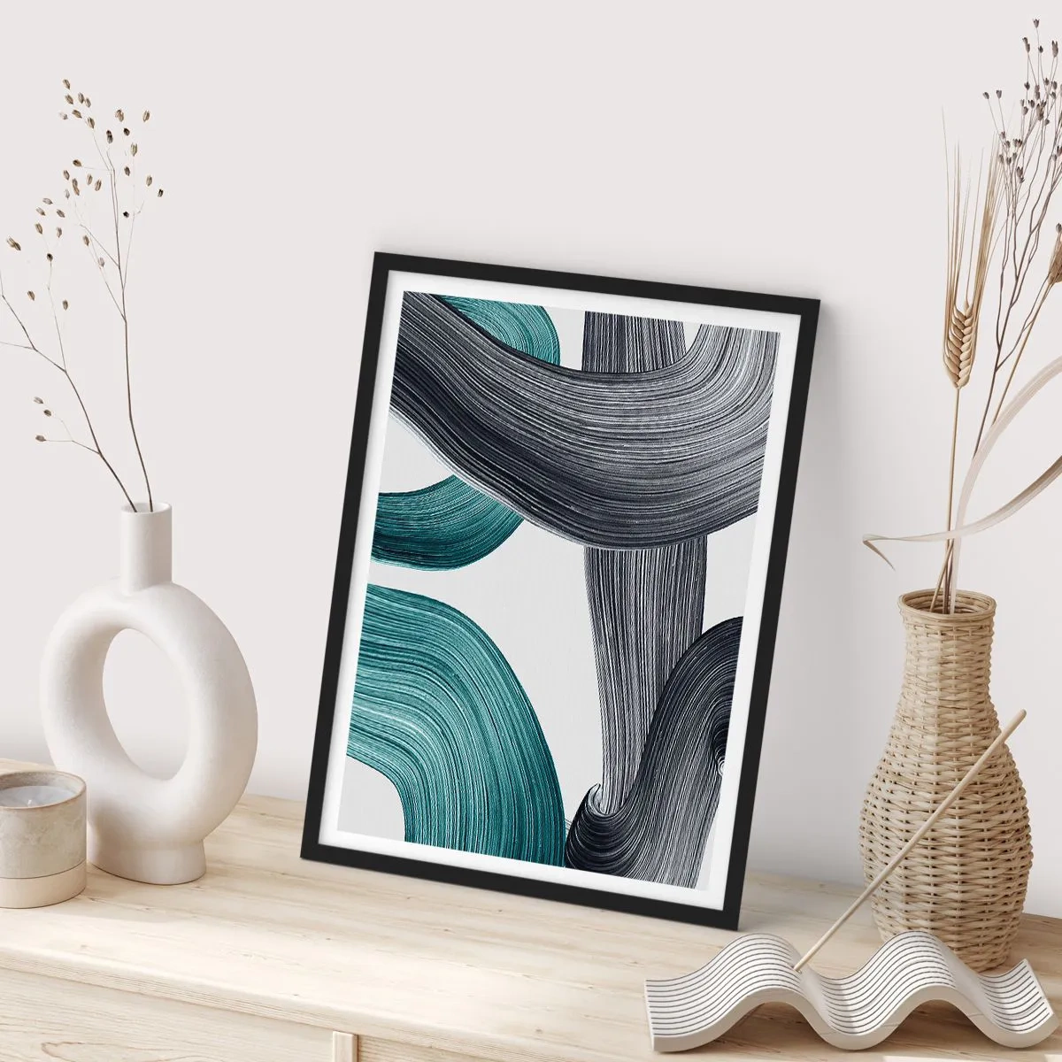 Plakat w czarnej ramie - Szmaragdowe i czarne szlaki - 70x100 cm