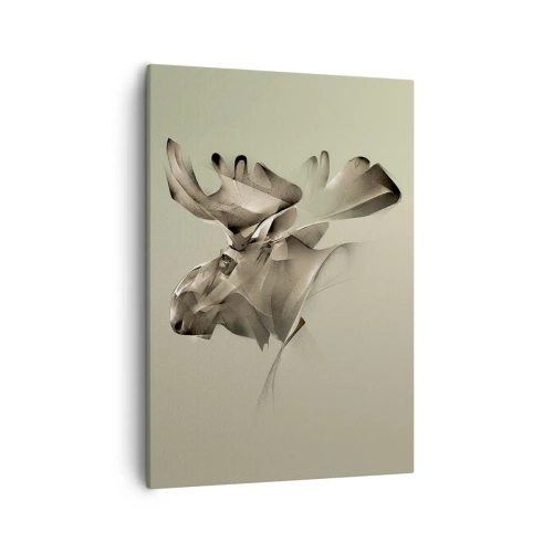 Obraz na płótnie - Abstrakcyjna ilustracja łosia w odcieniach beżu na jasnym tle - 50x70cm - Łagodna siła spokoju - Nowoczesna dekoracja ścienna do salonu, kuchni i sypialni ARTTOR