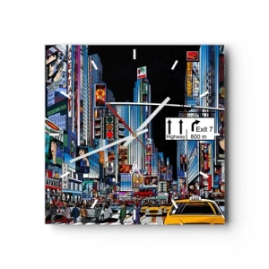 Zegar ścienny - Tętniące życiem miasto z kolorowymi reklamami i żółtymi taksówkami - 30x30cm - Komiksowa wielka noc - Nowoczesna dekoracja ścienna do salonu i sypialni ARTTOR