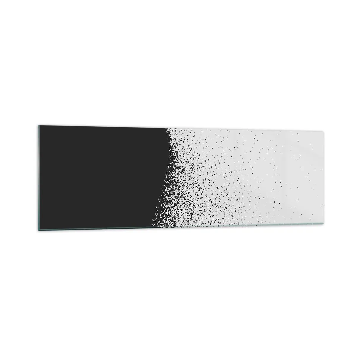 Obraz na szkle - Abstrakcyjny wzór z czarnymi cząstkami na jasnym tle - 160x50cm - Ruch cząsteczek - Nowoczesna dekoracja ścienna do salonu i sypialni ARTTOR